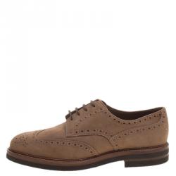 Brunello Cucinelli Brown Suede Brogue Lace Up Oxfords Size 44