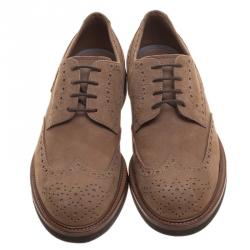 Brunello Cucinelli Brown Suede Brogue Lace Up Oxfords Size 44