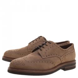 Brunello Cucinelli Brown Suede Brogue Lace Up Oxfords Size 44