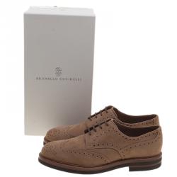 Brunello Cucinelli Brown Suede Brogue Lace Up Oxfords Size 44