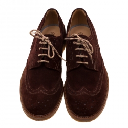 Brunello Cucinelli Brown Suede Brogue Lace Up Oxfords Size 43