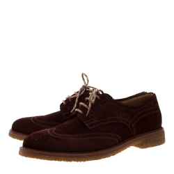 Brunello Cucinelli Brown Suede Brogue Lace Up Oxfords Size 43