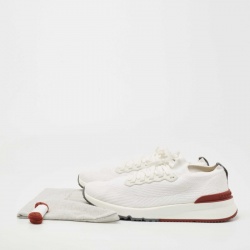 Pre Owned Brunello Cucinelli White Knit Fabric Lace Up Sneakers Size 44