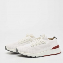 Pre Owned Brunello Cucinelli White Knit Fabric Lace Up Sneakers Size 44
