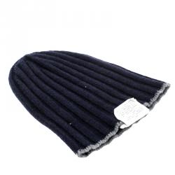 Pre Owned Brunello Cucinelli Navy Blue Cashmere Rib Knit Beanie