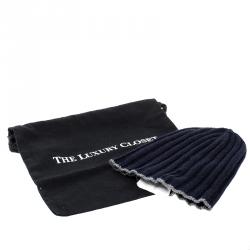 Pre Owned Brunello Cucinelli Navy Blue Cashmere Rib Knit Beanie