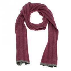 Pre Owned Brunello Cucinelli Pink & Grey Trim Knit Cashmere Scarf