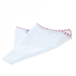 Pre Owned Brunello Cucinelli White Cotton Contrast Cross Stitched Edge Pocket Square