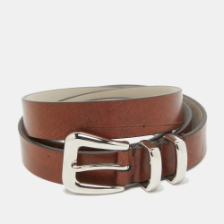 Pre Owned Brunello Cucinelli Brown Leather Buckle Belt 105CM