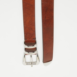 Pre Owned Brunello Cucinelli Brown Leather Buckle Belt 105CM