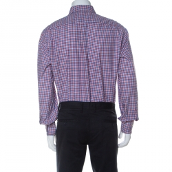 Pre Owned Brunello Cucinelli Blue & Red Check Basic-Fit Sport Shirt XL