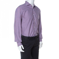 Pre Owned Brunello Cucinelli Blue & Red Check Basic-Fit Sport Shirt XL