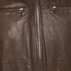 Pre Owned Brunello Cucinelli Brown Leather Bomber Jacket L