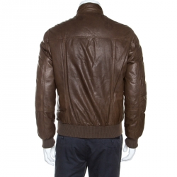 Pre Owned Brunello Cucinelli Brown Leather Bomber Jacket L