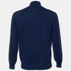 Brunello Cucinelli Navy Blue Cashmere Zip Front Jacket L