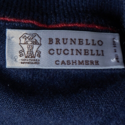 Brunello Cucinelli Navy Blue Cashmere Zip Front Jacket L