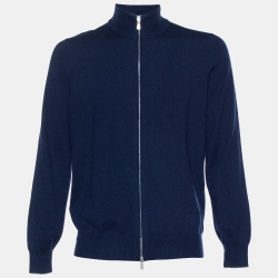 Brunello Cucinelli Navy Blue Cashmere Zip Front Jacket L