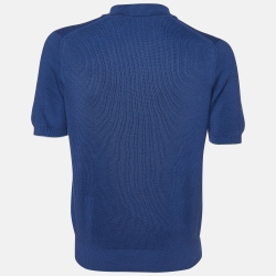 Pre Owned Brunello Cucinelli Blue Cotton Knit Polo Sweater L