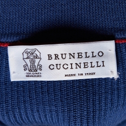 Pre Owned Brunello Cucinelli Blue Cotton Knit Polo Sweater L