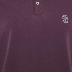 Pre Owned Brunello Cucinelli Purple Cotton Knit Polo T-Shirt L