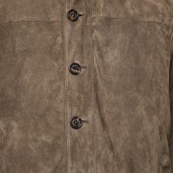 Brunello Cucinelli Brown Ribbed Trim Suede Buttoned Jacket M
