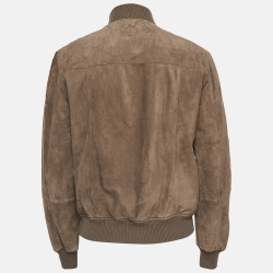 Brunello Cucinelli Brown Ribbed Trim Suede Buttoned Jacket M