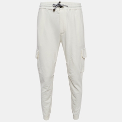 Pre Owned Brunello Cucinelli Ivory White Cotton Knit Joggers XS