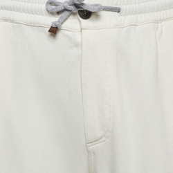 Pre Owned Brunello Cucinelli Ivory White Cotton Knit Joggers XS