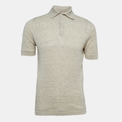 Pre Owned Brunello Cucinelli Beige Knit Polo Tshirt S