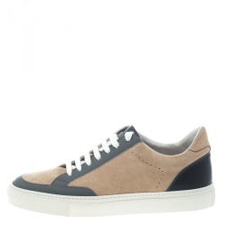 Brunello Cucinelli Beige/Grey Suede and Leather Lace Up Sneakers Size 41