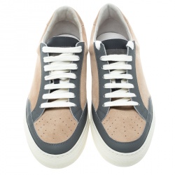 Brunello Cucinelli Beige/Grey Suede and Leather Lace Up Sneakers Size 41