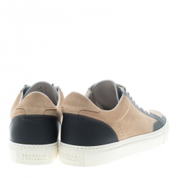 Brunello Cucinelli Beige/Grey Suede and Leather Lace Up Sneakers Size 41