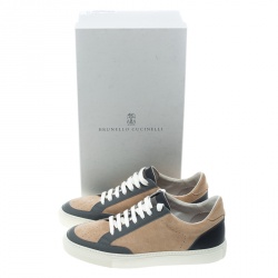 Brunello Cucinelli Beige/Grey Suede and Leather Lace Up Sneakers Size 41