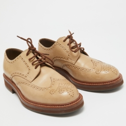Brunello Cucinelli Light Brown Leather Lace Up Oxfords Size 40.5