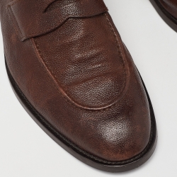 Pre Owned Brunello Cucinelli Brown Leather Penny Slip On Loafers Size 42