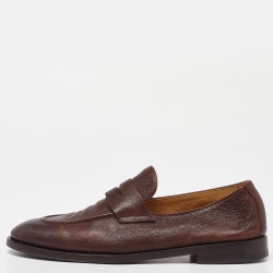 Brown Leather Penny Slip On Loafers