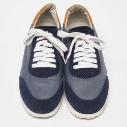 Brunello Cucinelli Blue/Tan Suede and Leather Low Top Sneakers Size 42
