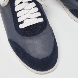 Brunello Cucinelli Blue/Tan Suede and Leather Low Top Sneakers Size 42