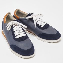 Brunello Cucinelli Blue/Tan Suede and Leather Low Top Sneakers Size 42