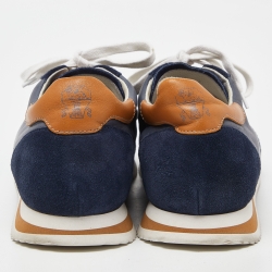 Brunello Cucinelli Blue/Tan Suede and Leather Low Top Sneakers Size 42
