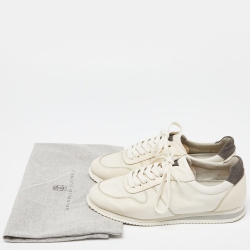 Pre Owned Brunello Cucinelli Beige Knit Fabric and Leather Low Top Sneakers Size 42