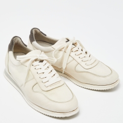 Pre Owned Brunello Cucinelli Beige Knit Fabric and Leather Low Top Sneakers Size 42