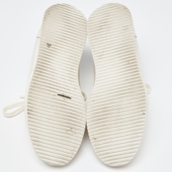 Pre Owned Brunello Cucinelli Beige Knit Fabric and Leather Low Top Sneakers Size 42