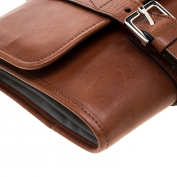 Pre Owned Brunello Cucinelli Brown Leather Hanging Wash Bag