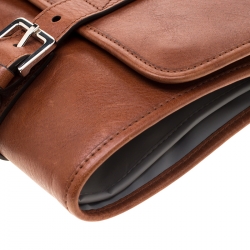 Pre Owned Brunello Cucinelli Brown Leather Hanging Wash Bag