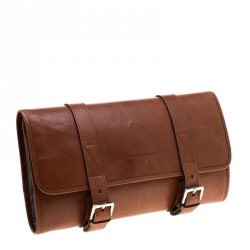 Pre Owned Brunello Cucinelli Brown Leather Hanging Wash Bag