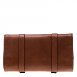 Pre Owned Brunello Cucinelli Brown Leather Hanging Wash Bag