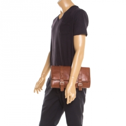 Pre Owned Brunello Cucinelli Brown Leather Hanging Wash Bag