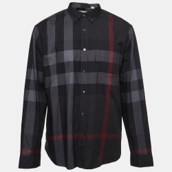 Burberry Brit Charcoal Grey Giant Check Cotton Button Down Shirt 3XL 
