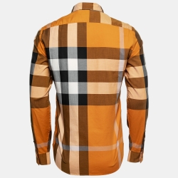 Pre Owned Burberry Brit Mustard Yellow Checked Cotton Button Down Shirt S